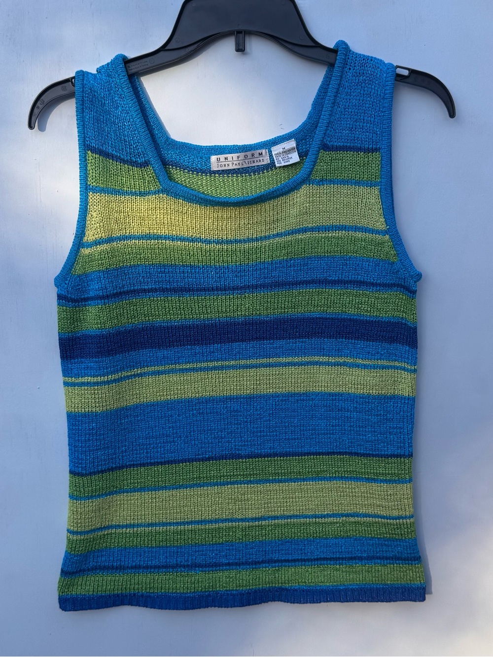Uniform Green and Blue Striped Crochet Tank